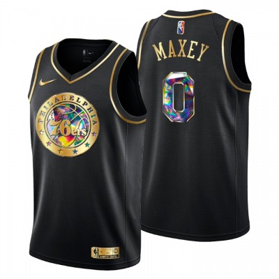 Philadelphia 76ers #0 Tyrese Maxey Men's Golden Edition Diamond Logo 202122 Swingman Jersey - Black Men's